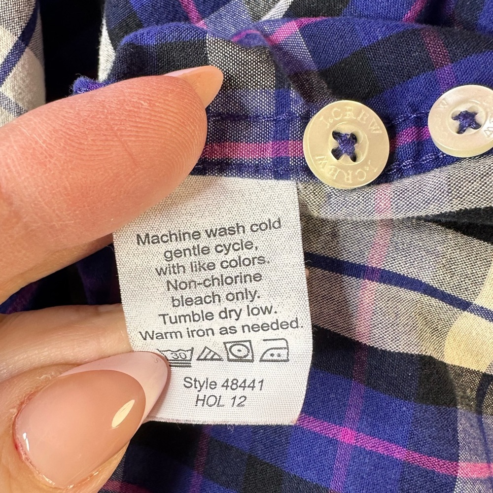 J. Crew Purple and White Plaid button down large - Picture 5 of 9